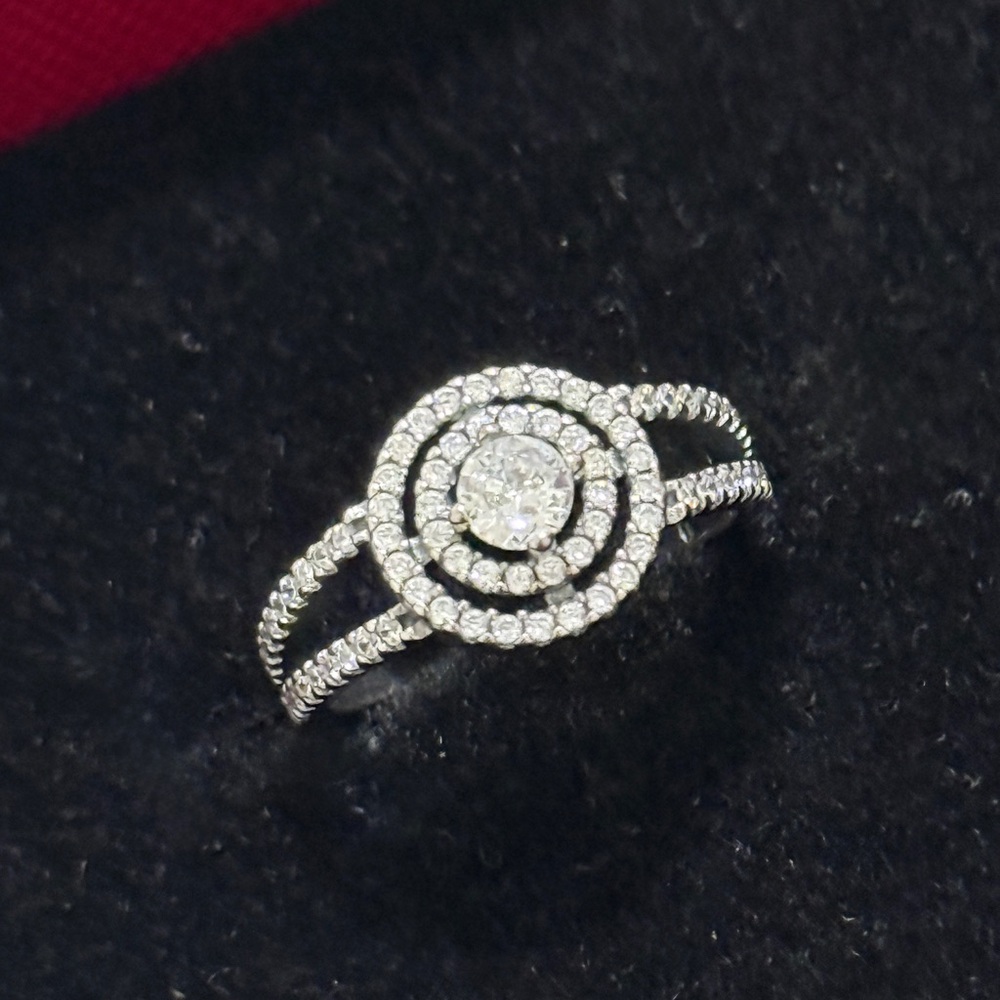 925 Sterling Silver Cubic Zircon Sparkling
Double Halo Ring Size 7 - Picture 2 of 6
